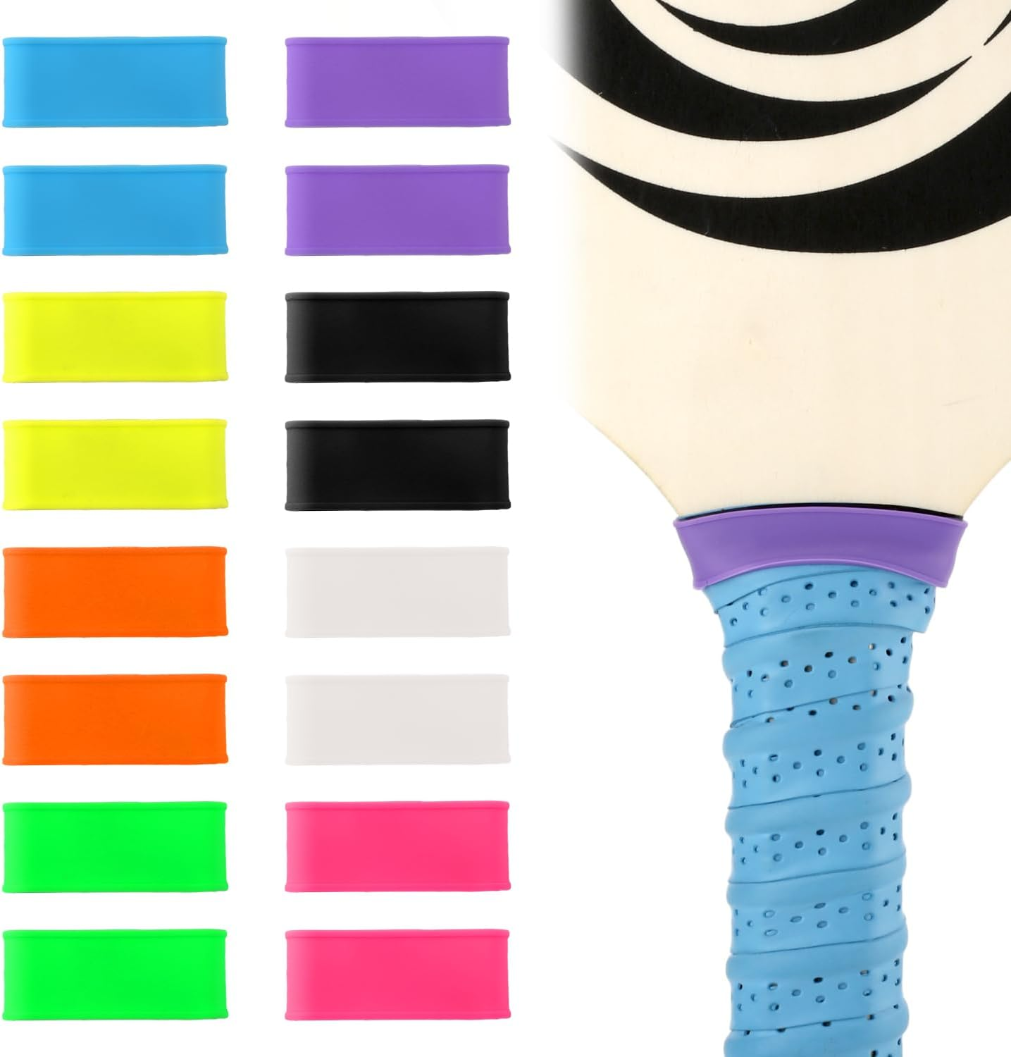 16Pcs Pickleball Paddle/Racket Grip Bands, Personalized Accessories DIY Gifts Silicone Ring Name Band for Racquetball Racket Pickleball Lovers Tennis Paddle Fixing Overgrip Tape (8 Colors) image number 2