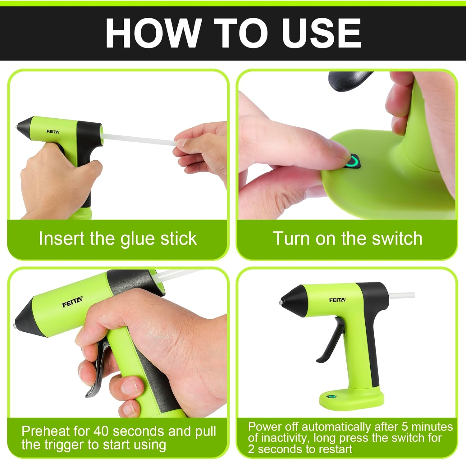 FEITA Cordless Hot Glue Gun Usb-C Rechargeable, 40S Fast Preheating, Portable Wireless Glue Gun Kit with 30Pcs Mini Glue Sticks, Suitable for Kids Craft, DIY Home Repair image number 3