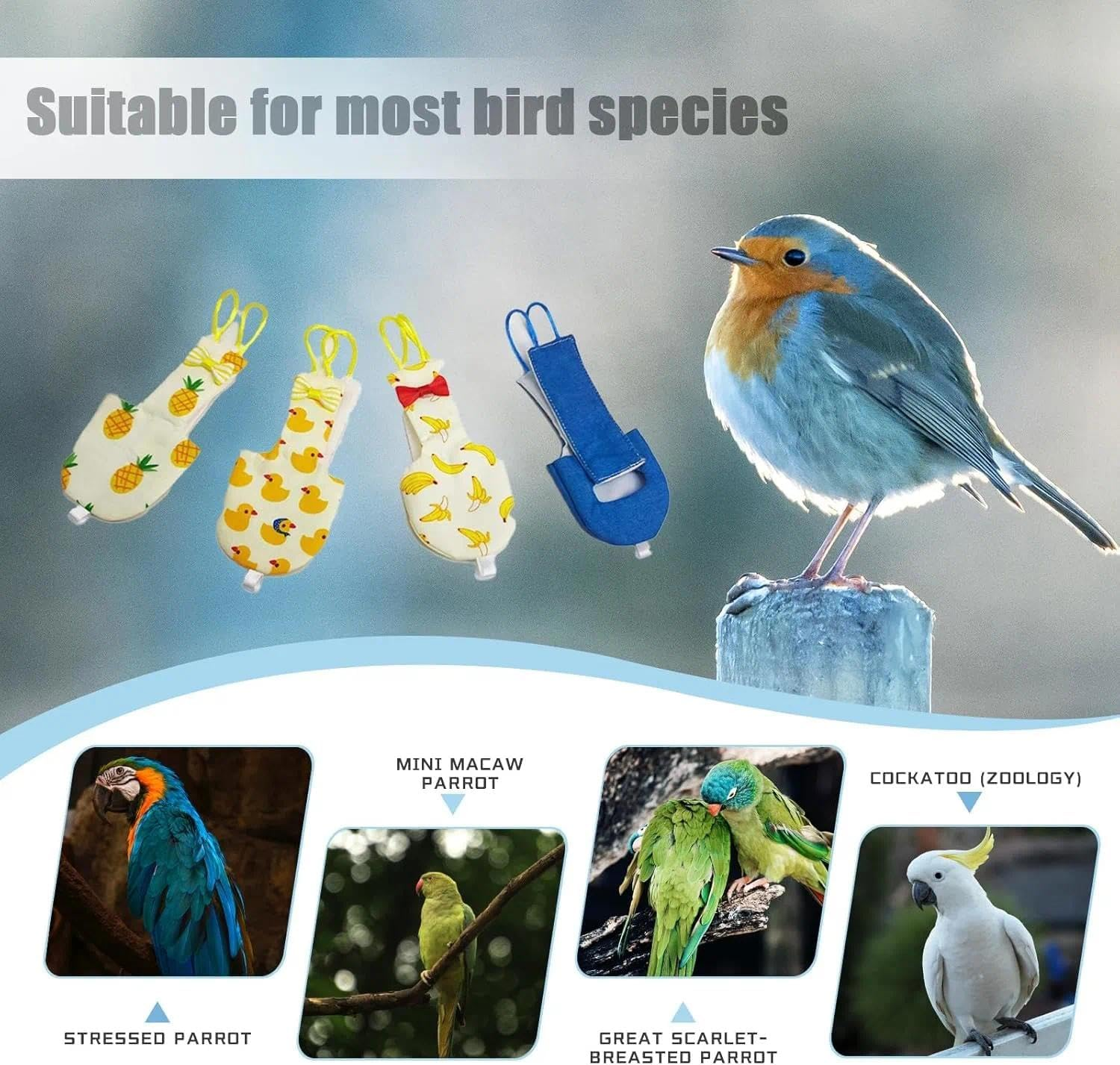 4 Pcsbird Diaper, Reusable Adjustable Pigeon & Cockatiel Diaper with Waterproof Lining, Comfortable & Suitable for Small to Medium Birds, Pet Bird Owners, Compatible with Similar-Sized Birds(M) &ndash; CRFY