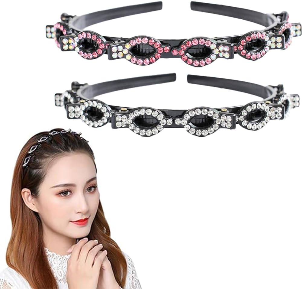 Ssyang 2 Pieces Hair Band with Twist Clip Hairstyle Aid Hair Band with Clips, Hair Twister Headband, Twist Clip Headband Girls Hair Accessories (White + Pink with Colour Gradient) image number 4