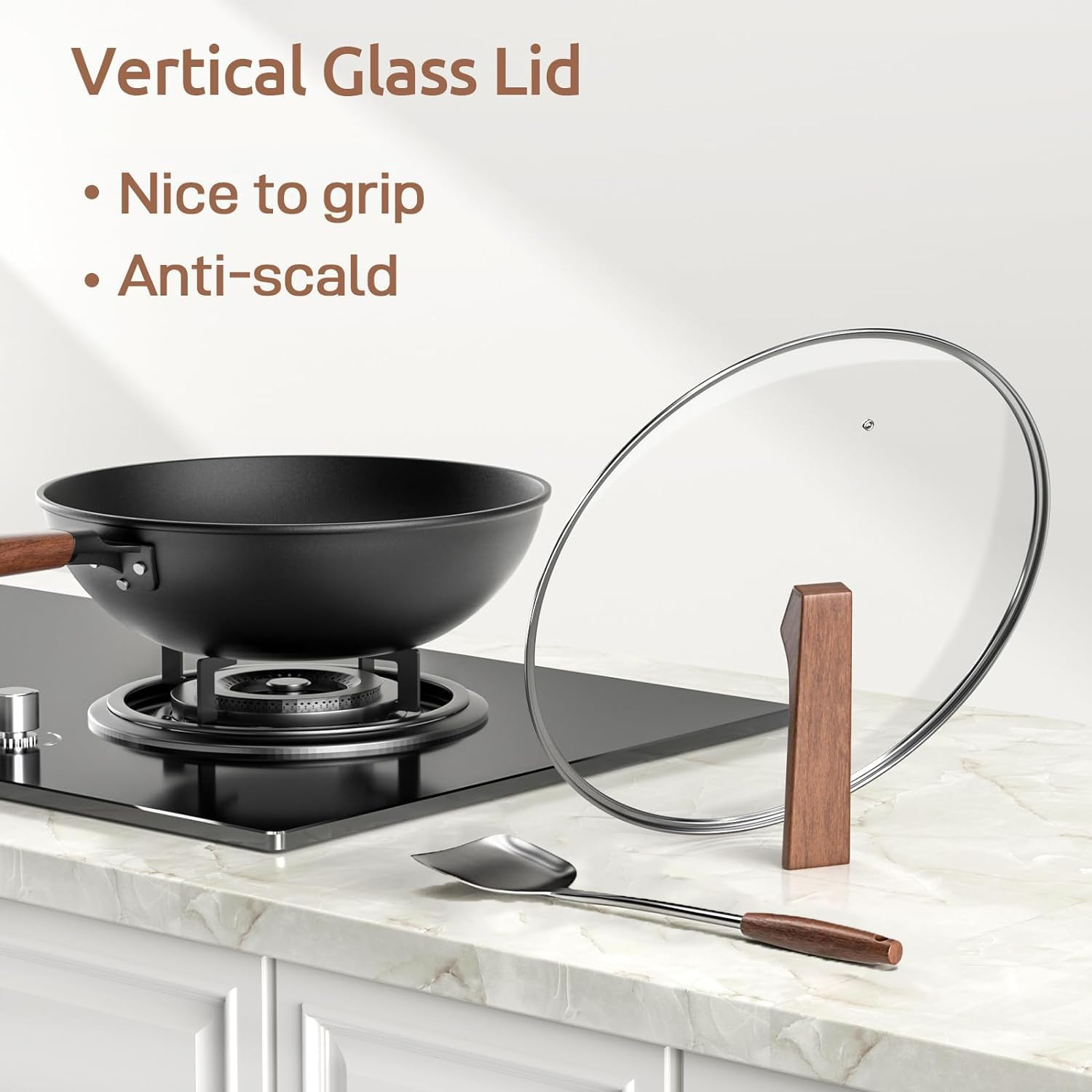 Carbon Steel Wok, 13" Wok Non Stick Wok Pan with Lid, Woks & Stir-Fry Pans for Electric, Induction and Gas Stoves image number 6