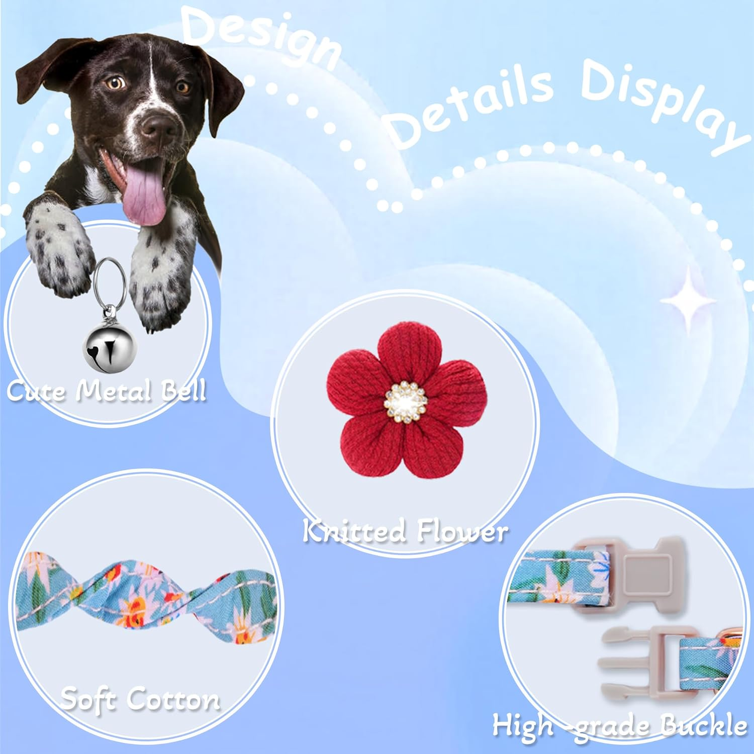 Small Dog Collar with Flower, Puppy Collar for Girl Dog Collars for Small Dogs Cute Dog Collar with Bell, Adjustable Length image number 6