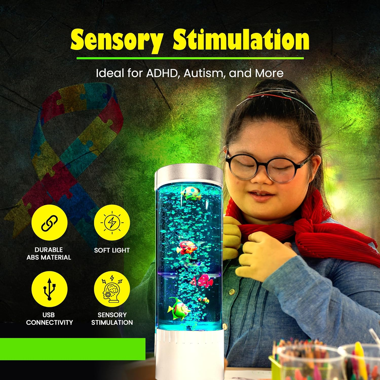 Nixyun Bubble Fish Lamp, LED Colour Changing Night Light, Aquarium Bubble Lamps, Artificial Fish Tank with Moving Fishes for Kids, Adults, Sensory Rooms, ADHD, Autism & Home Decor