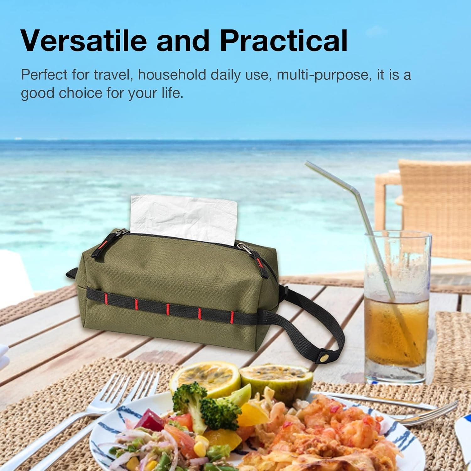 Toilet Paper Holder | Outdoor Camping Tissue Box Holder,Waterproof Tissue Napkin Case for Car Camping - Army Green image number 5