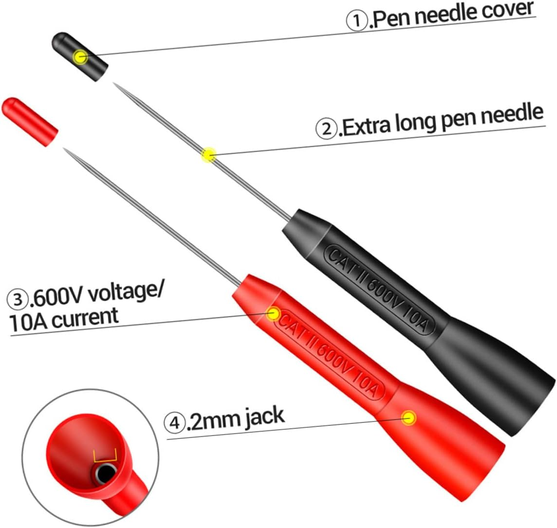 OKUMEYR 2 Pairs 2Mm Stainless Steel Test Probes 600V 10A Cat Ii for Multimeter Non-Destructive Back Probing with Brass Tips Automotive Diagnostic Tool image number 1