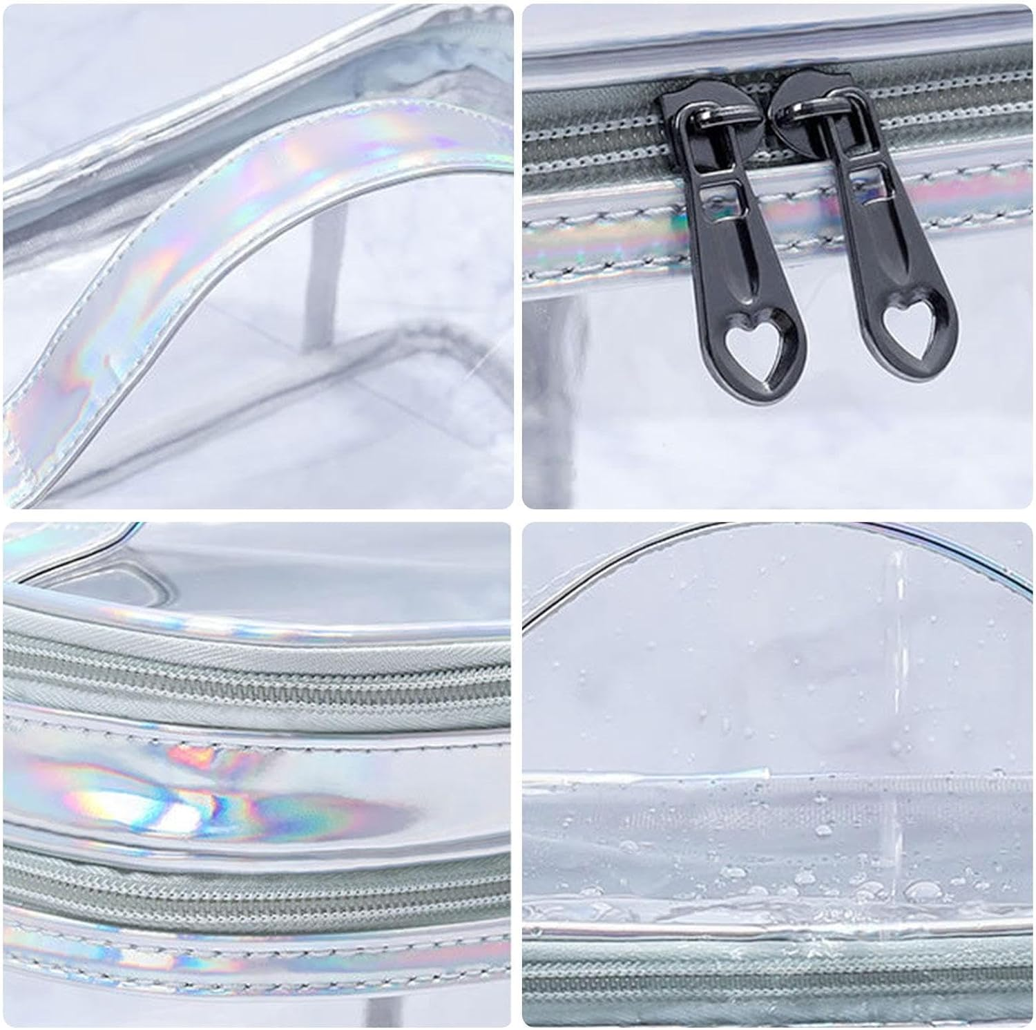 Double Layer Clear Cosmetic Bag Double Layer Clear Cosmetic Bag Transparent Large Cosmetic Bag, Silver, Siehe Beschreibung, See Description - Silver image number 4