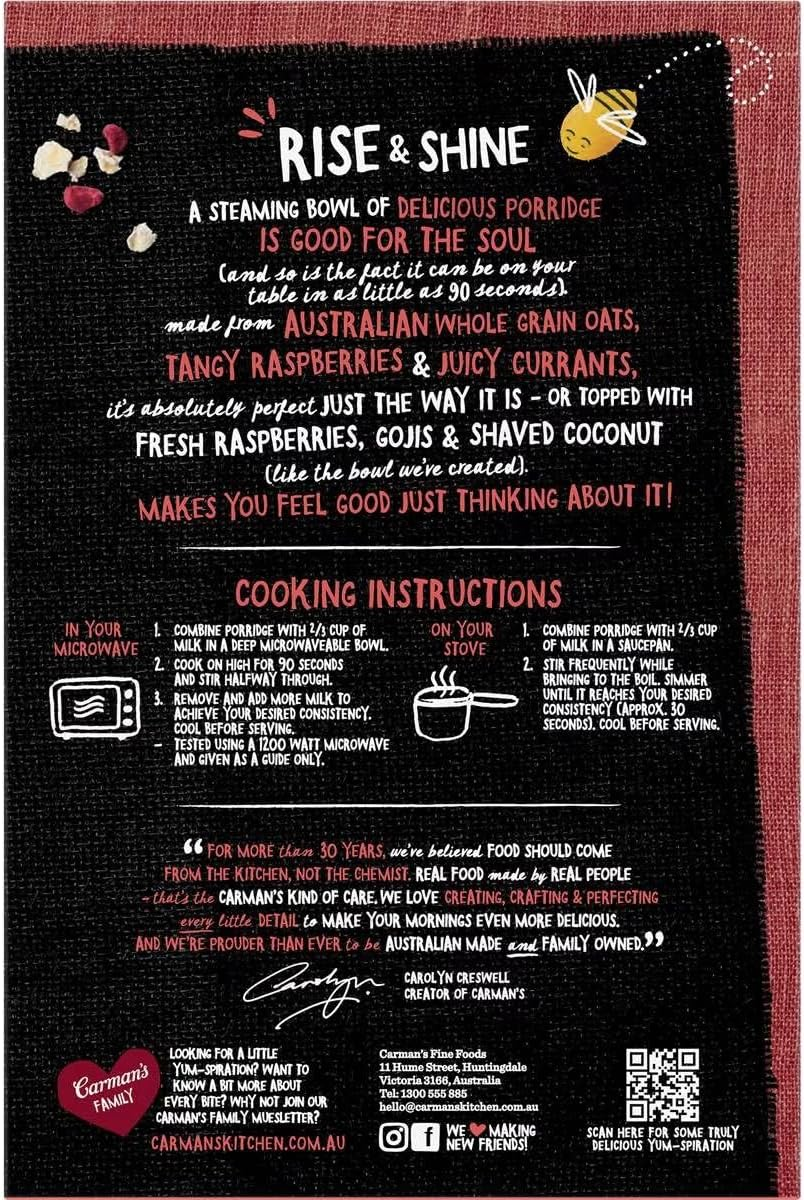 Carman'S Raspberry and Vanilla Gourmet Porridge Sachets 320 G image number 3