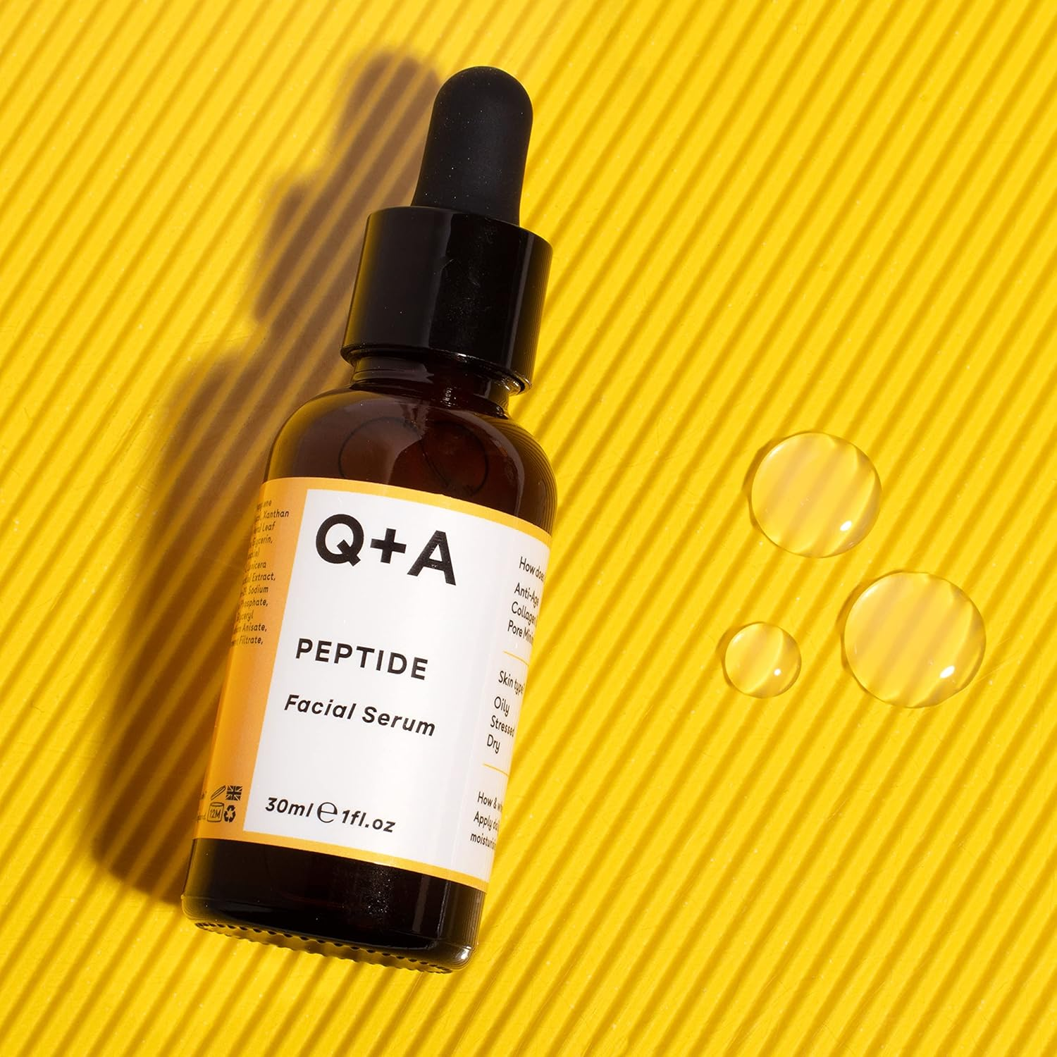 Q+A Peptide Facial Serum - Anti-Ageing Peptide Face Serum for Revitalised, Youthful Skin, Water-Based Fast Absorption &ndash; Contains Pure Peptide, Magnesium PCA, and Hyaluronic Acid for Hydration, 30Ml image number 1