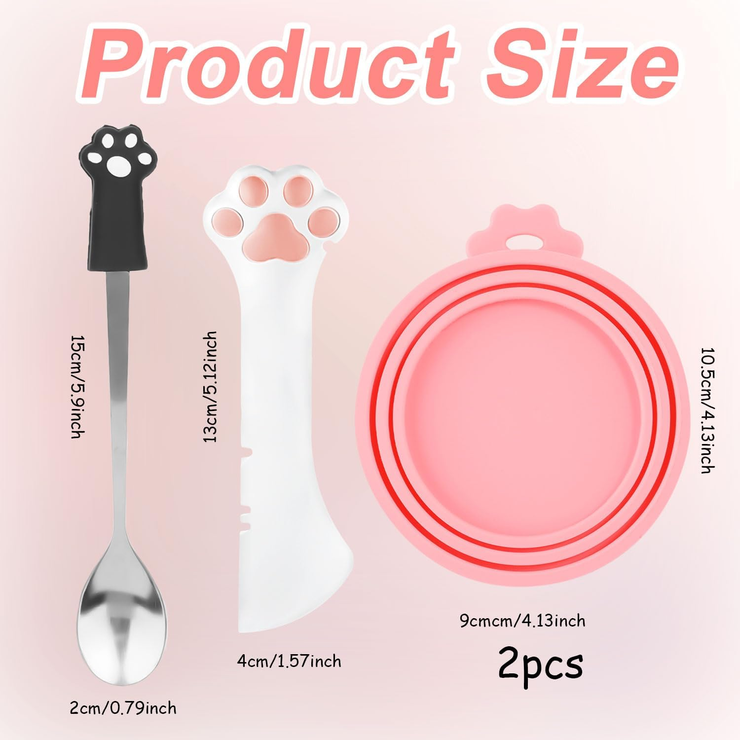 Lasuroa 4Pcs Dog Cat Food Spoon & Lid Set, Silicone Can Opener Tool with Stainless Steel Wet Food Scoop and Can Covers, Pet Foods Storage & Feeding Accessories for Cats and Dogs (Pink, White, Black) image number 5