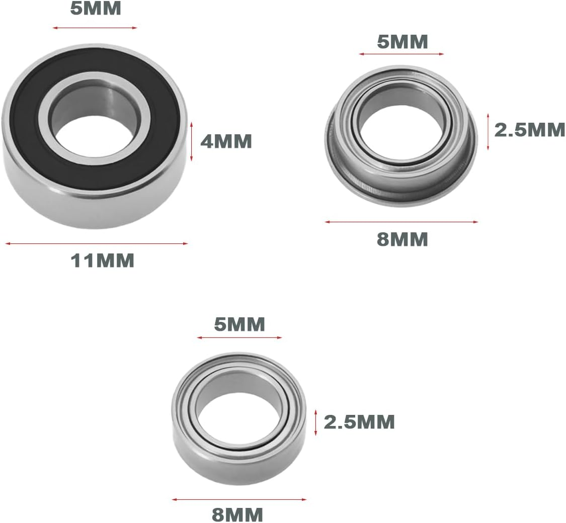 Emsea 24Pcs RC Car Ball Race Bearing Upgrade Bearing Set Replacement Part 5X11X4Mm 2RS 5X8X2.5Mm ZZ 5X8X2.5Mm Flanged Compatible with T-Amiya MF-01X image number 6