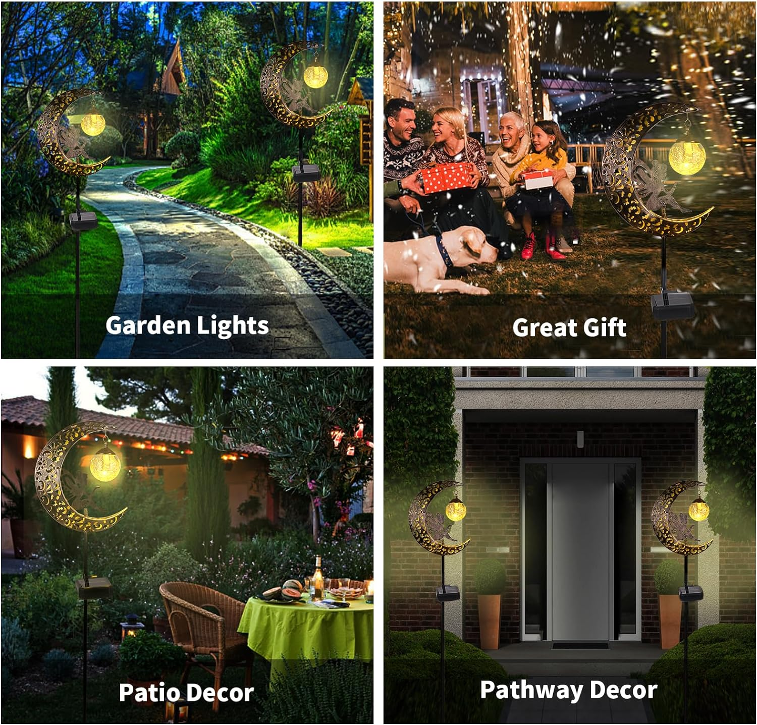 Solar Lights Outdoor Garden Decor LED Moon Fairy Crackle Glass Lights Waterproof Metal Stake Ornament for Patio Lawn Yard outside Decorations- Unique Gift Ideas for Gardening (Warm White) image number 1