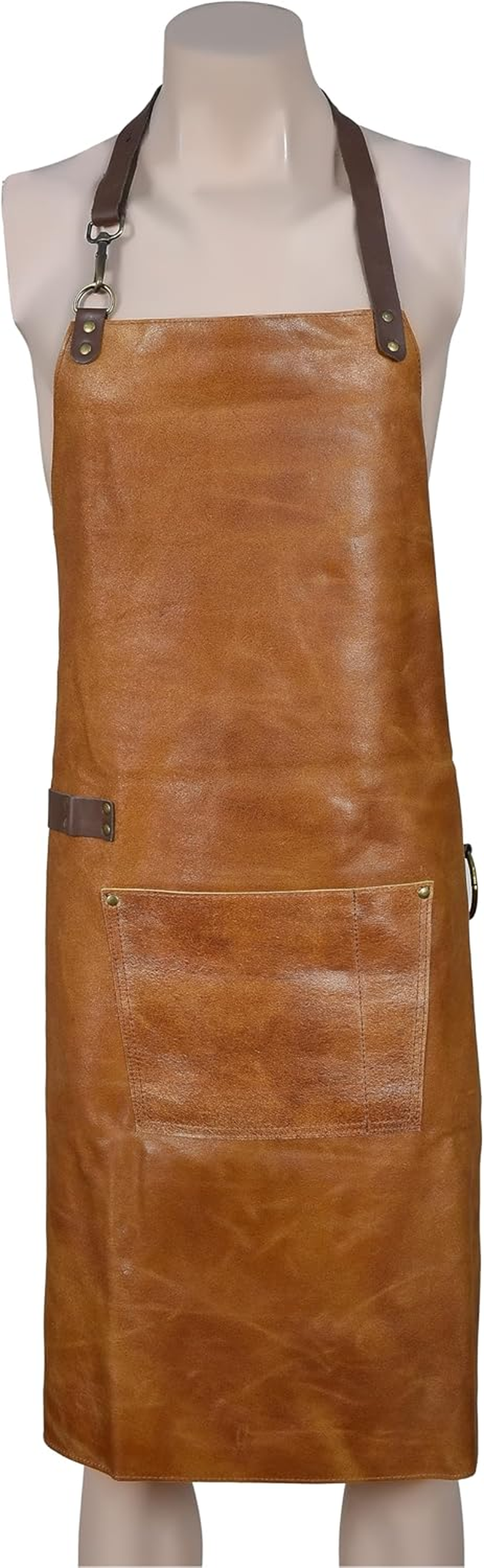 Premium Dual-Tone Yellow Leather Apron 36"X26" &ndash; Vintage Heavy-Duty Work Apron with Adjustable Straps, Brass Hardware & Tool Pockets &ndash; for BBQ, Bartending, Blacksmithing & Woodworking