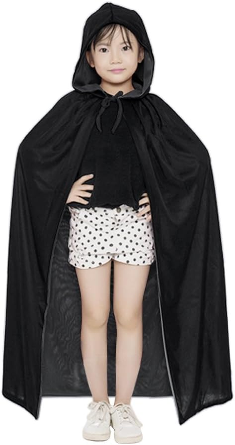 GREUS Kids Christmas Halloween Costume Satin Hooded Party Cloak with Hood Vampire Witch Cosplay Cape Robe 8-16 Y image number 3