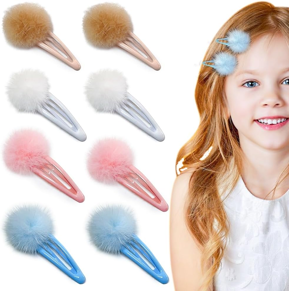 JRYXDS Children'S Hair Clips, Pack of 8 Small Hair Clips Girls, Colourful Hair Clips, Pompoms, Furry Hair Clips for Women and Girls, Hair Clips Girls with Pom Poms for Girls Children image number 3