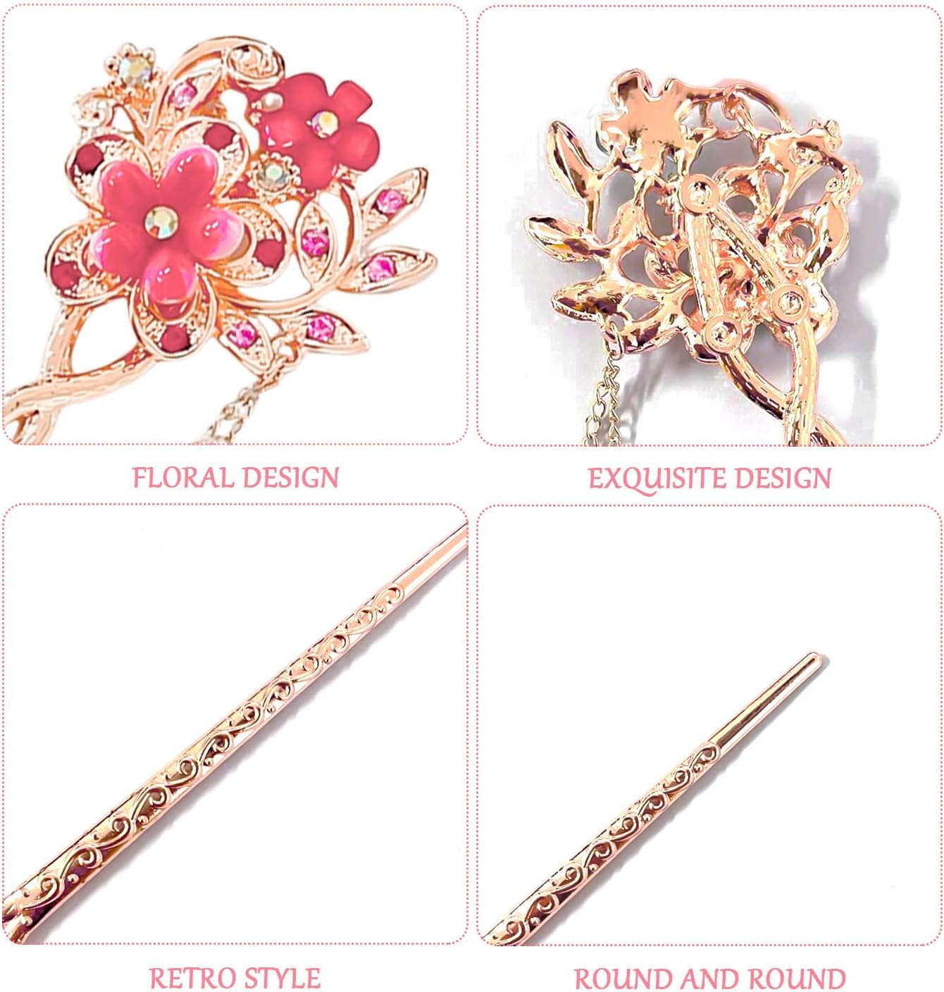 1 Piece Pink Flower Hairpin Retro Hair Accessories Rhinestone Hair Accessories Hairdressing Decoration Women Hair Accessories for Women image number 1