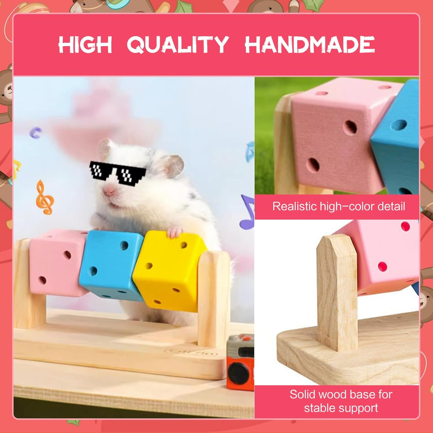 SUSOO Creativity Hamster Enrichment Toys with Exercise Wheel,Natural Wooden Hamster Chew Toy for Small Animals Cage,Safe Food Interactive Toys for Guinea Pig,Chinchillas,Hedgehogs and Dwarf Rabbits image number 3