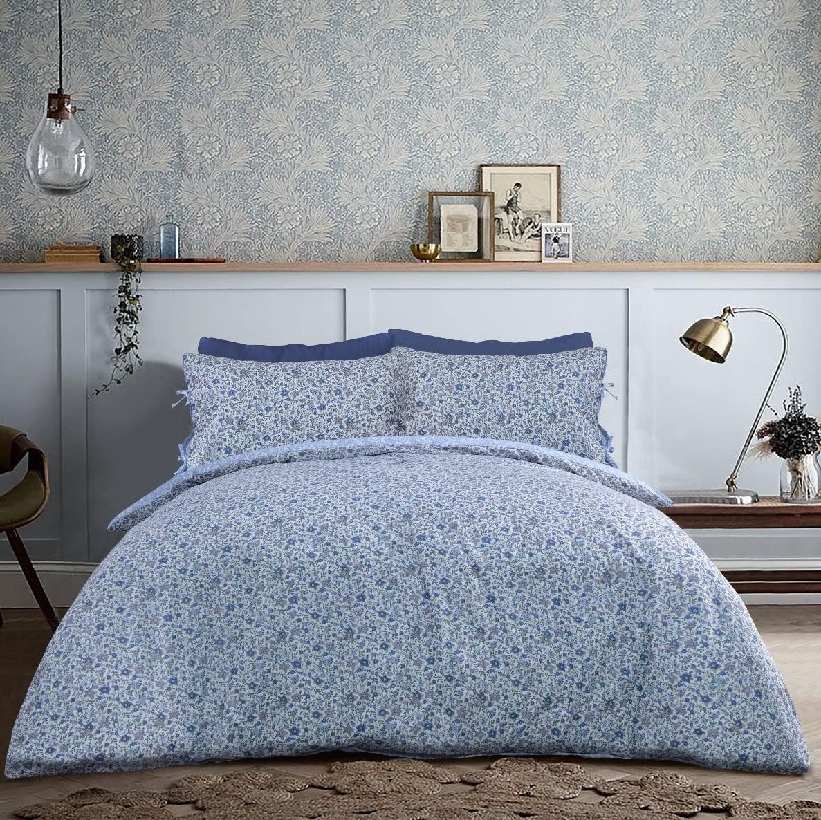 Sleepdown Ditsy Flowers Blue White Reverse Soft Easy Care Duvet Cover Quilt Bedding Set Pillowcase with Ties - Single (135Cm X 200Cm) image number 3