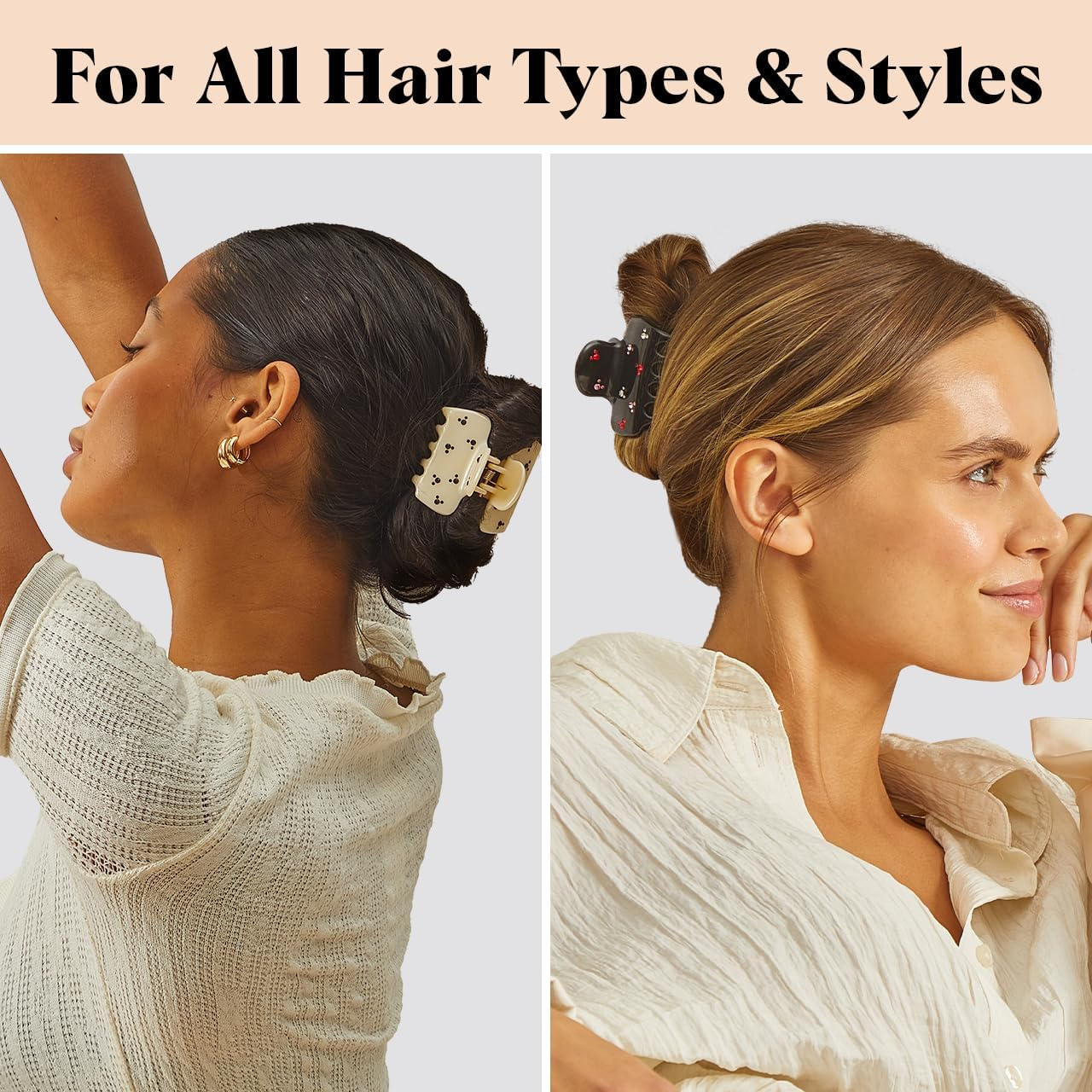 Mickey/Minnie X Kitsch Recycled Plastic Rhinestone Puffy Claw Clips, Hair Clips for Women Girls, Hair Claw Clips for Thick Hair, Claw Hair Clips for Thin Hair, Hair Accessories for Women, 1Pc (Black) image number 5