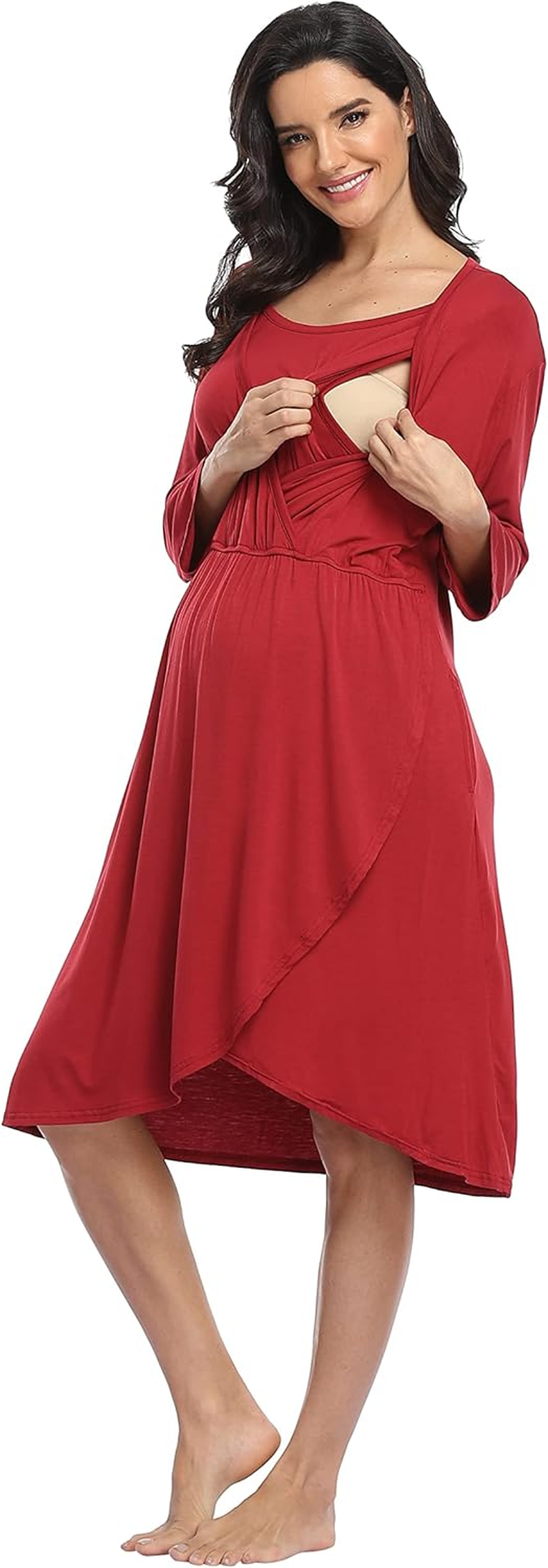Kimono Art 3 in 1 Delivery Gown/Labor and Delivery Nightgown/Maternity Dress/Nursing Sleepwear for Hospital image number 2