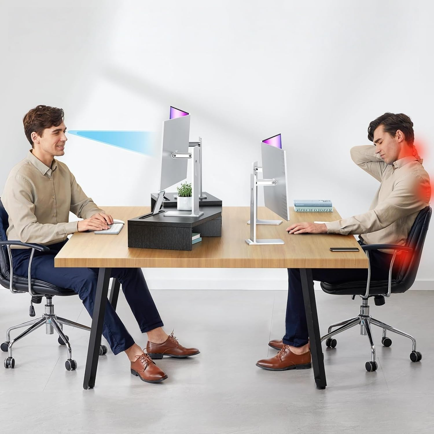 Dual Monitor Stand Riser with 3 Shelves, Adjustable Length and Angle, Ideal for PC, Computer, Laptop image number 5