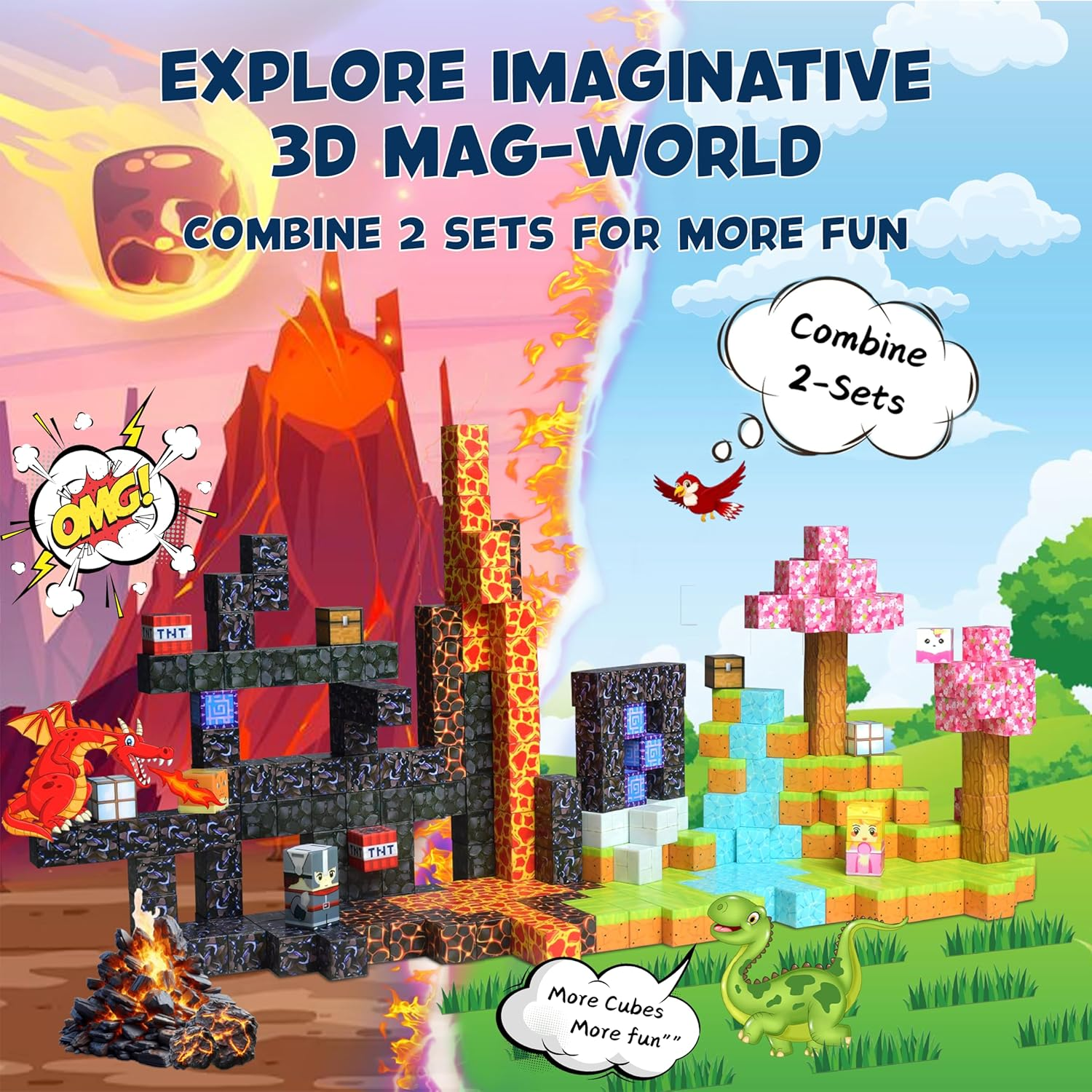 Magnetic Blocks 150PCS, Magnetic Tiles Building Blocks, Mine Magnet Building Blocks Magic Portal Adventure Set, STEM Montessori Sensory Toys for Boys & Girls 3+Years Old, Kids Toys Birthday Gifts image number 2