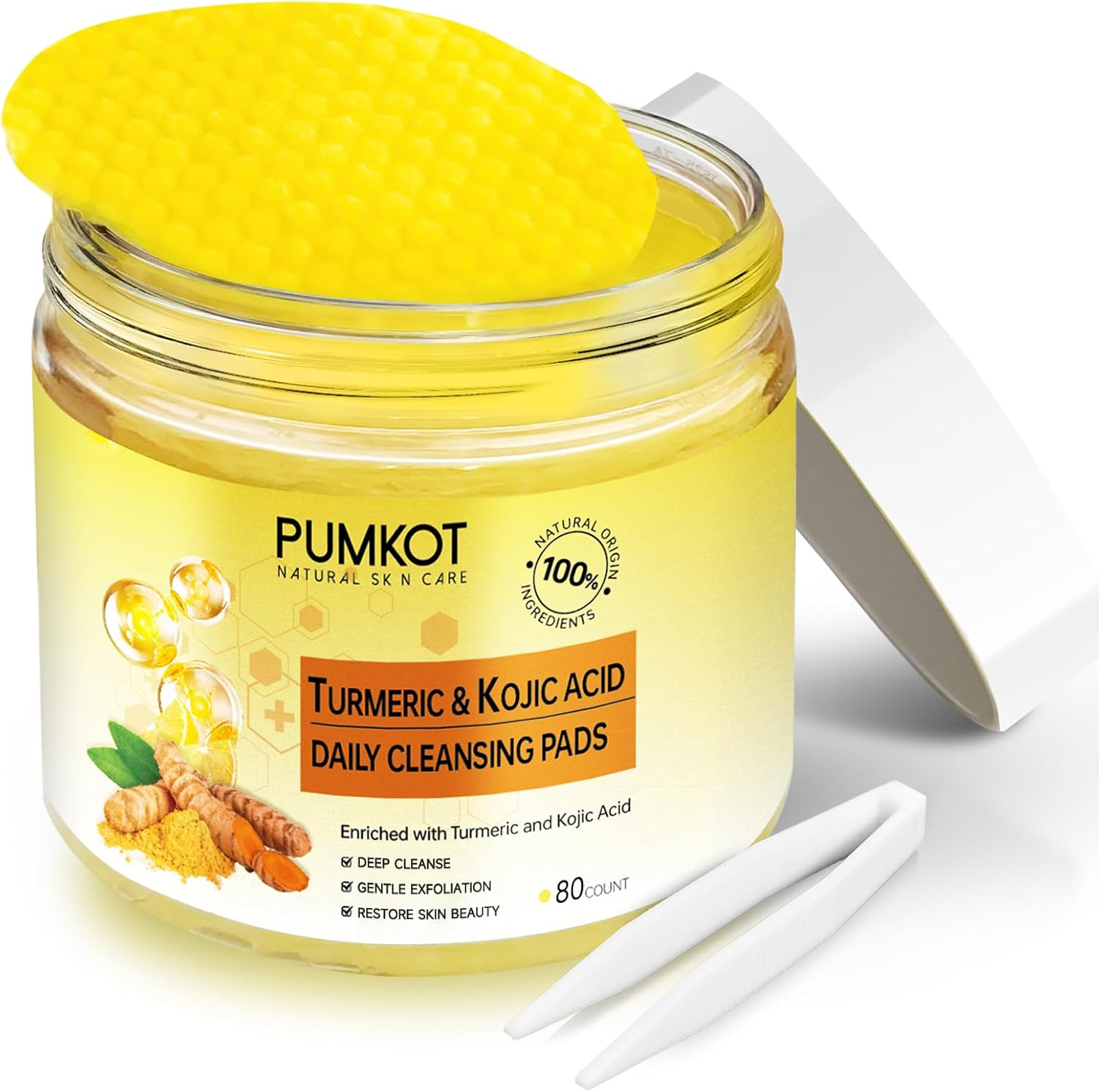 Turmeric Kojic Acid Cleansing Pads, Turmeric Face Scrub Pads Enriched with Kojic Acid, 80PCS image number 4