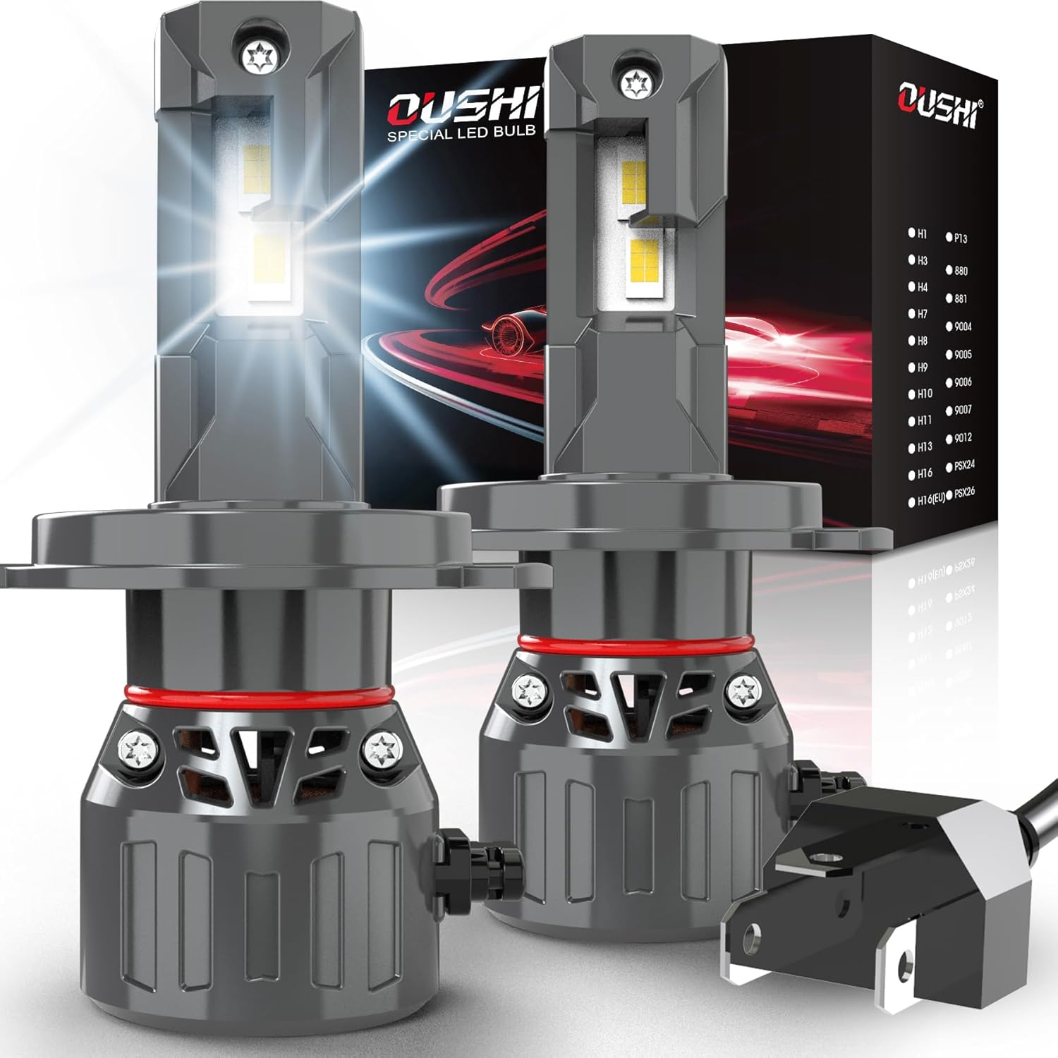 H4 Headlight Bulb 32000LM, OUSHI 800% Brighter H4 LED Bulb 6000K Xenon White Plug and Play 1:1 Mini Size Upgrade 9003 HB2 Hi/Lo Beam LED Headlight Bulbs, Pack of 2 image number 4