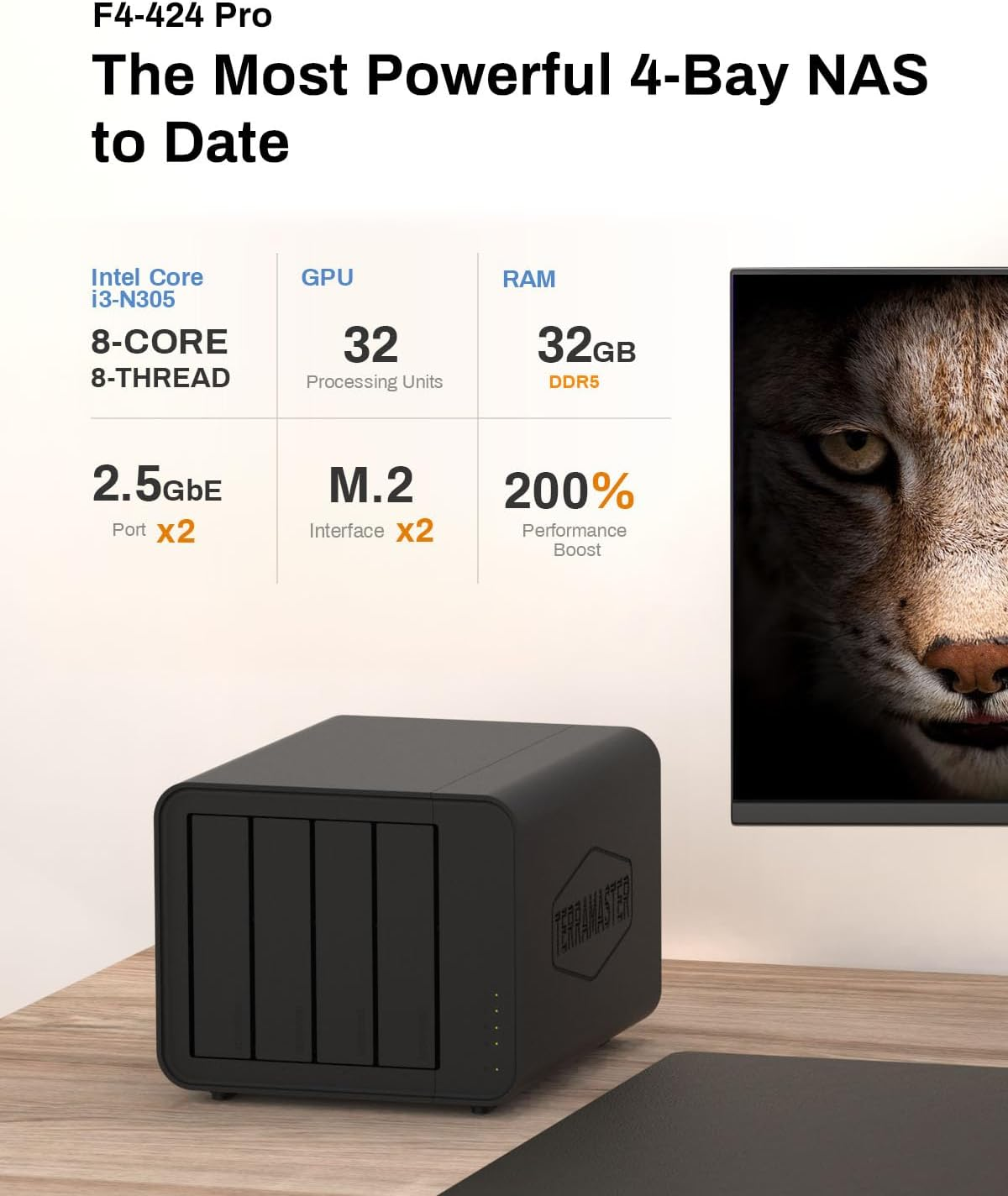 TERRAMASTER F4-424 Pro NAS Storage - 4Bay Core I3-N305 8-Core 8-Thread CPU, 32GB DDR5 RAM, 2.5Gbe Port X 2, Network Attached Storage Peak Performance for Business (Diskless) image number 6