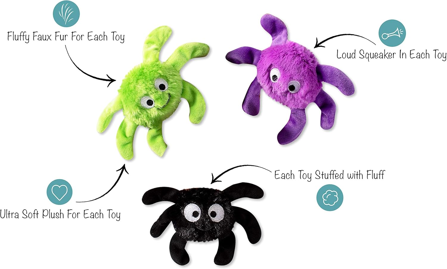 Fringe Studio Mini Dog Toy Set, Creepy Crawly Spiders, Set of 3 (289479) image number 2