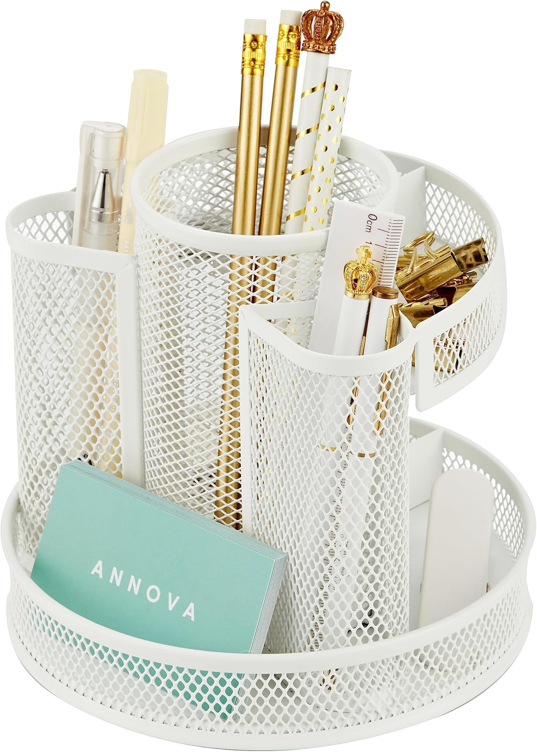 Annova Mesh Desk Organizer Rotate with 6 Compartments round Spinning Tidy Candy/Pen Holder Desk Accessories Office, Art Supply, Storage, Classroom, Home image number 6