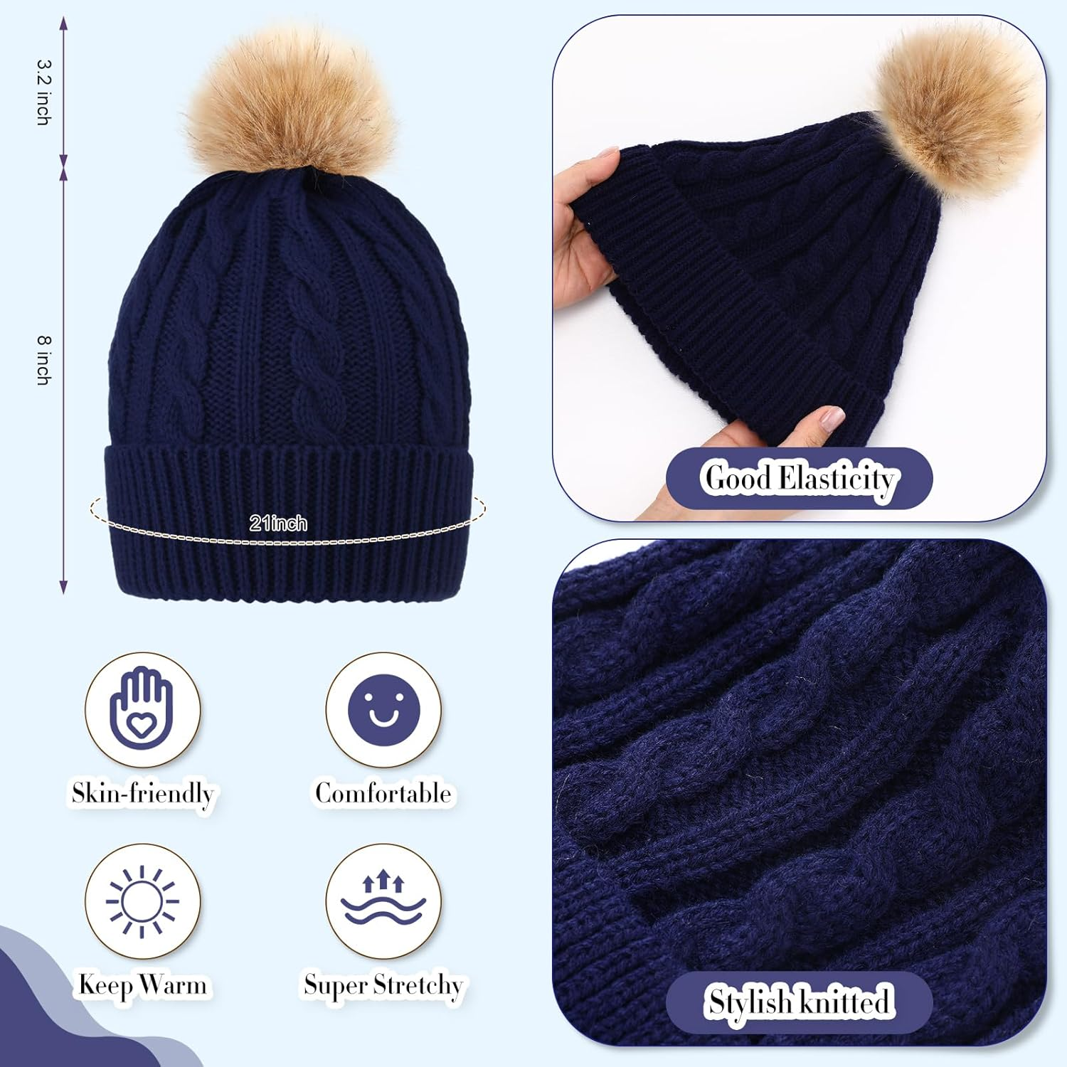 Geyoga 3 Pieces Winter Beanie Hat Scarf Touch Screen Warm Gloves Set Knit Skull Cap for Men and Women image number 1