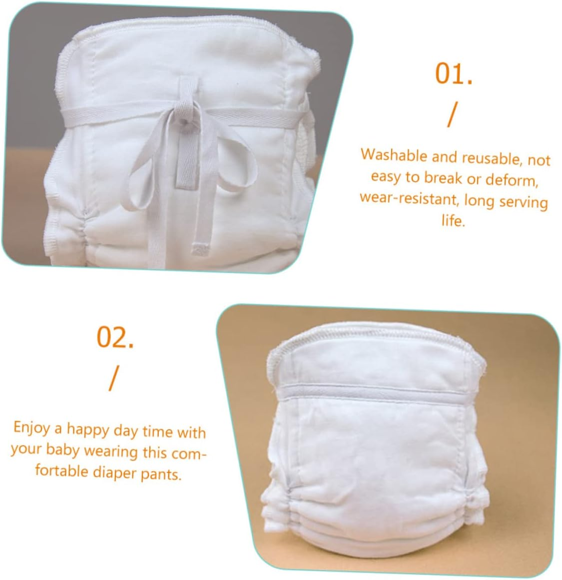 Washable Newborn Nappies 2Pcs Reusable Cloth Diapers Adjustable Pocket Diapers for White Toddler Baby Girls and Boys image number 1