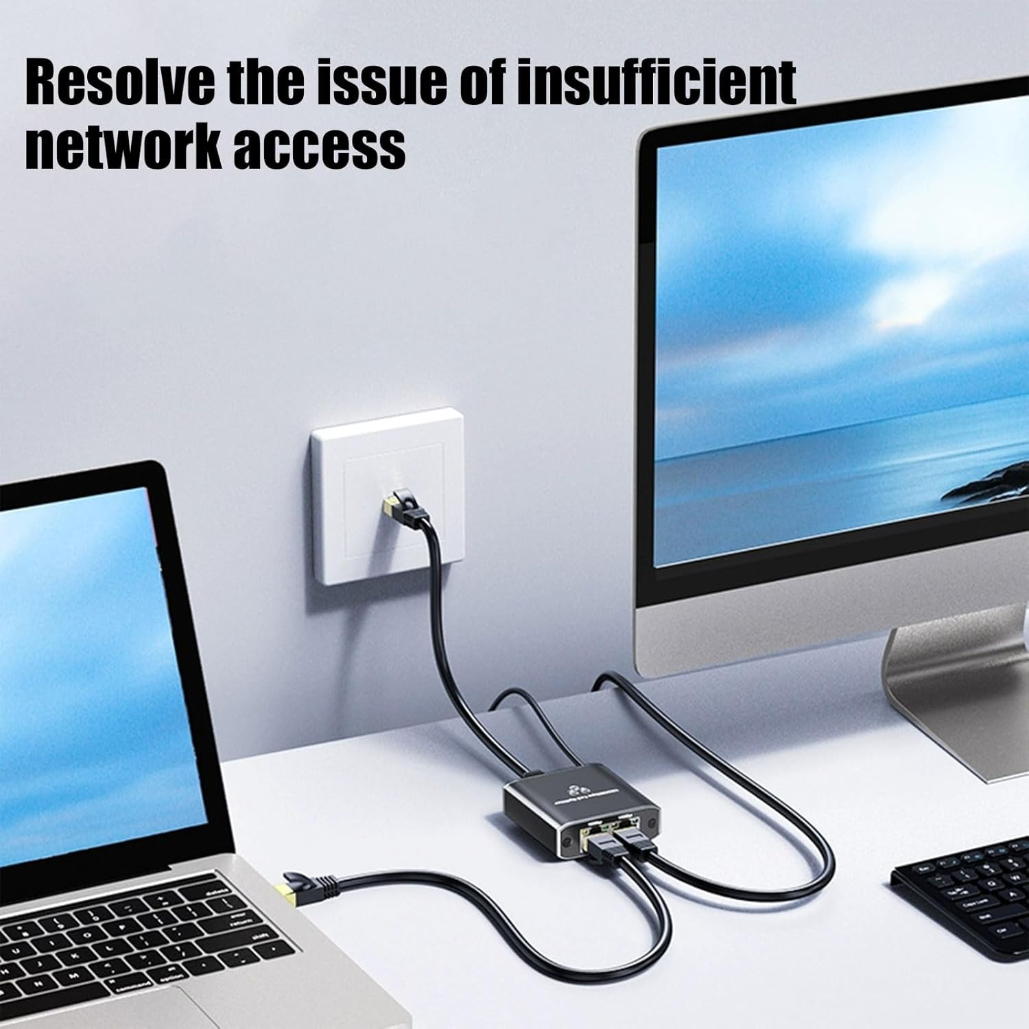 Xolixorium RJ45 Ethernet Splitter 1 to 2 Out with USB Power &ndash; 1000Mbps Gigabit LAN Adapter for Cat5/5E/6/7/8 Cables, Supports Two Devices Simultaneously