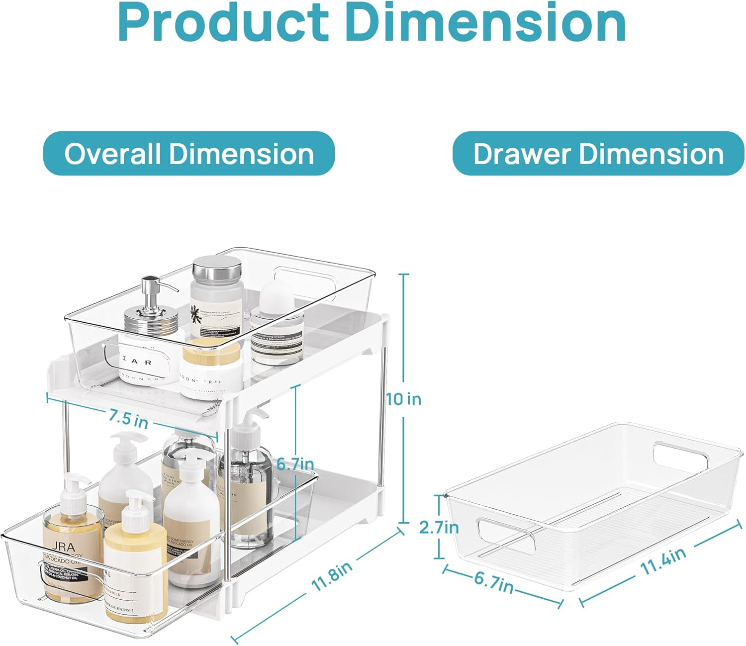 Vtopmart 4 Pack Bathroom Organizer, 2 Tier White under Sink Organizers Vanity Countertop Storage Container,Cabinet Drawers Bins, Pull-Out Organization with Track for Pantry, Kitchen image number 6