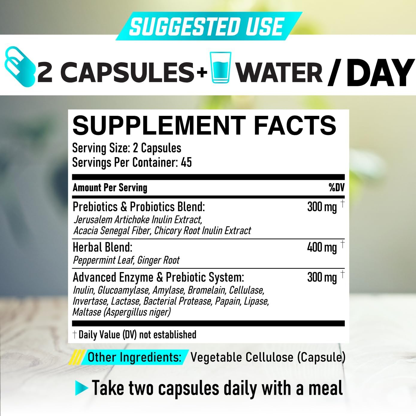 Probiotics and Prebiotics Complex. Added with Inulin, Peppermint Leaf, Ginger Root, Glucoamylase, Amylase, Bromelain - 90 Capsules | Advanced Probiotic for Women & Men by Dedicad