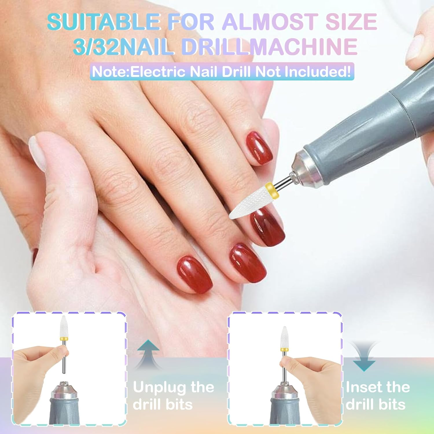 YUENTOEN 21Pcs Nail Drill Bits Set, Cuticle Efile Nail Drill Bits, Nail File Drill Bit, Polishing Ceramic Nail Drill Bits, Carbide Remover Bits for Manicure Pedicure, Home Salon