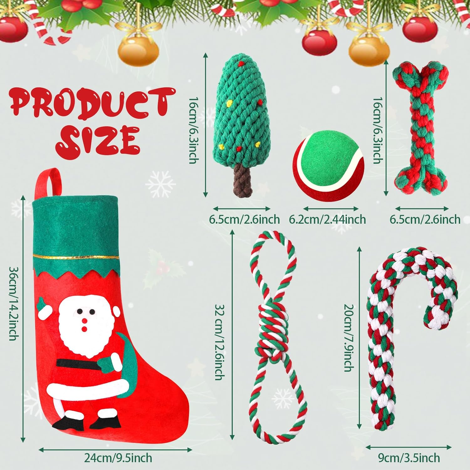 Xuniea 6 Pcs Christmas Dog Chew Toys Dog Rope Toys Pet Chew Training Toys Candy Cane Bone Tree Shape Knotted Ropes Assorted Styles for Small Medium Large Dog Puppy Pet Christmas Favors (Cute) image number 5