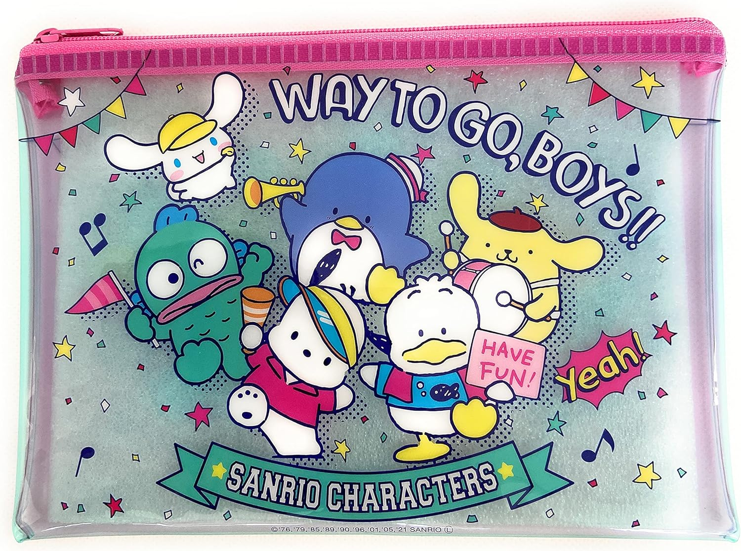 Sanrio Characters Girls Vs Boys Accessories Pouch Cosmetic Pouch Flat Vinyl Pouch Zipper Case Bag 7.9 in X 5.7 in (Cheers) image number 2