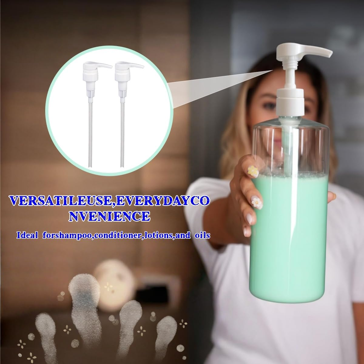 4 PCS Universal Shampoo/Conditioner Dispenser Pump,Ywbfove Leak Proof，Fits 1 L/33.8 Oz Bottles, 28/410 Neck Size,Replacement Bottle Pump Top for Soft Hair Product,Body Wash,Lotion(White) image number 2