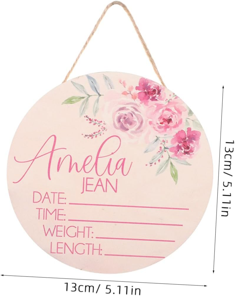 YARNOW 2Pcs Wooden Newborn Name Announcement Sign Birth Announcement Board for Hospital Nursery Decor image number 1