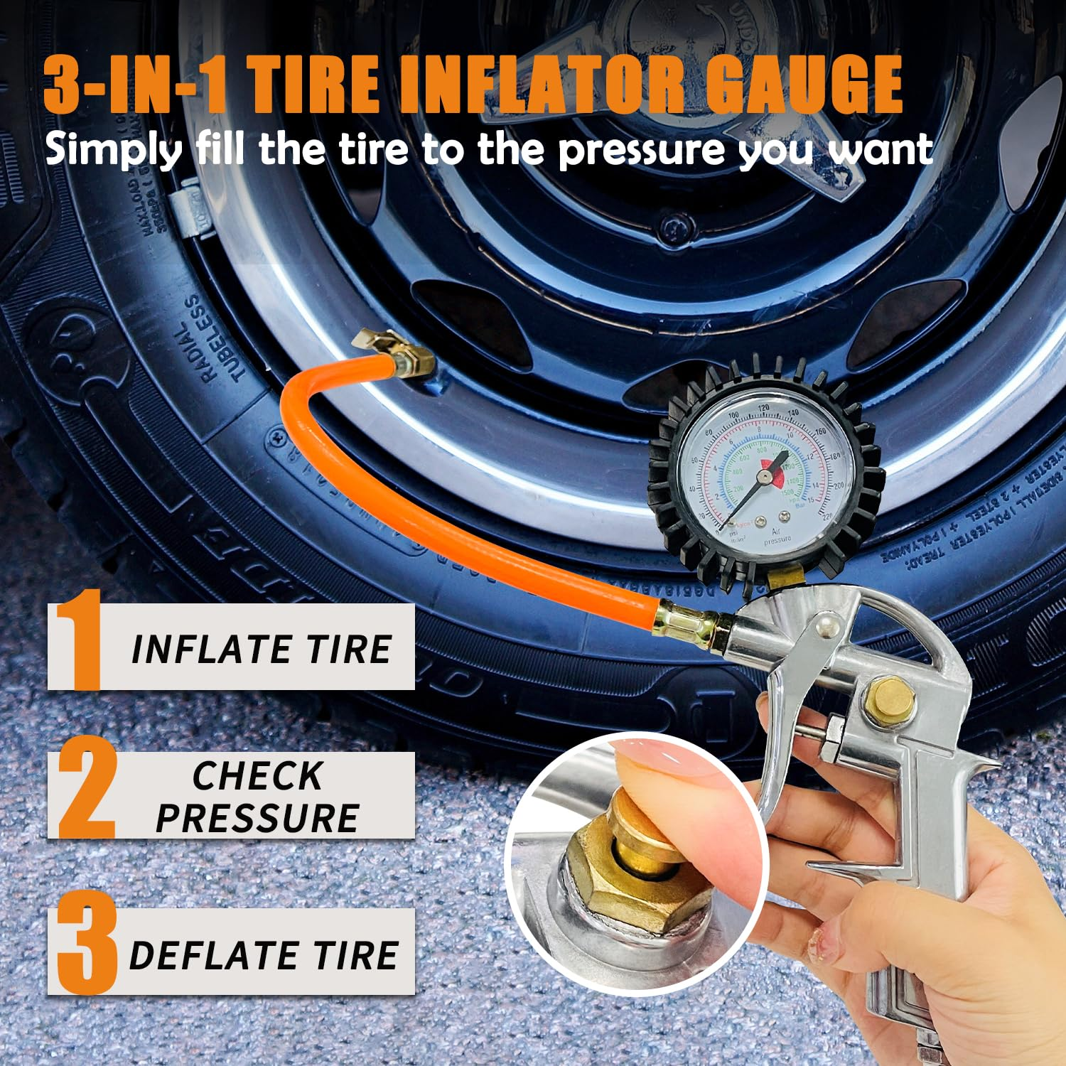 Heavy Duty Air Compressor Accessories Kit, 220PSI Rubber Hose Tire Inflator Gauge with Air Hose Fittings, 1/4" NPT Air Tool Kit with Air Dust Blowing Tool