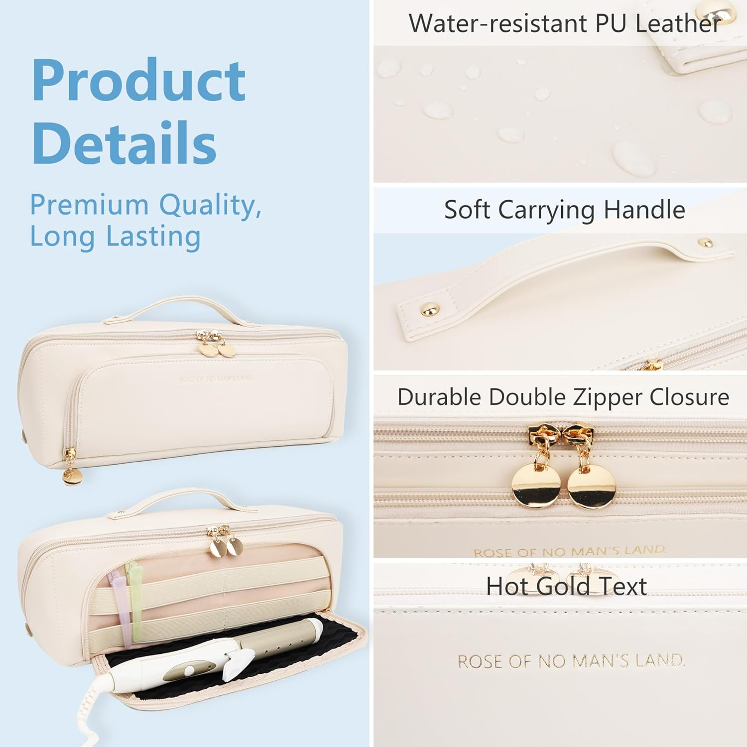 Linpr Hot Hair Tools Travel Bag with Heat Resistant Silicone Mat, Women Travel Essentials Organizer Case for Straighteners, Curling Irons, Hot Air Brushes, Hair Dryer Storage Bags 2 in 1 (White) image number 5