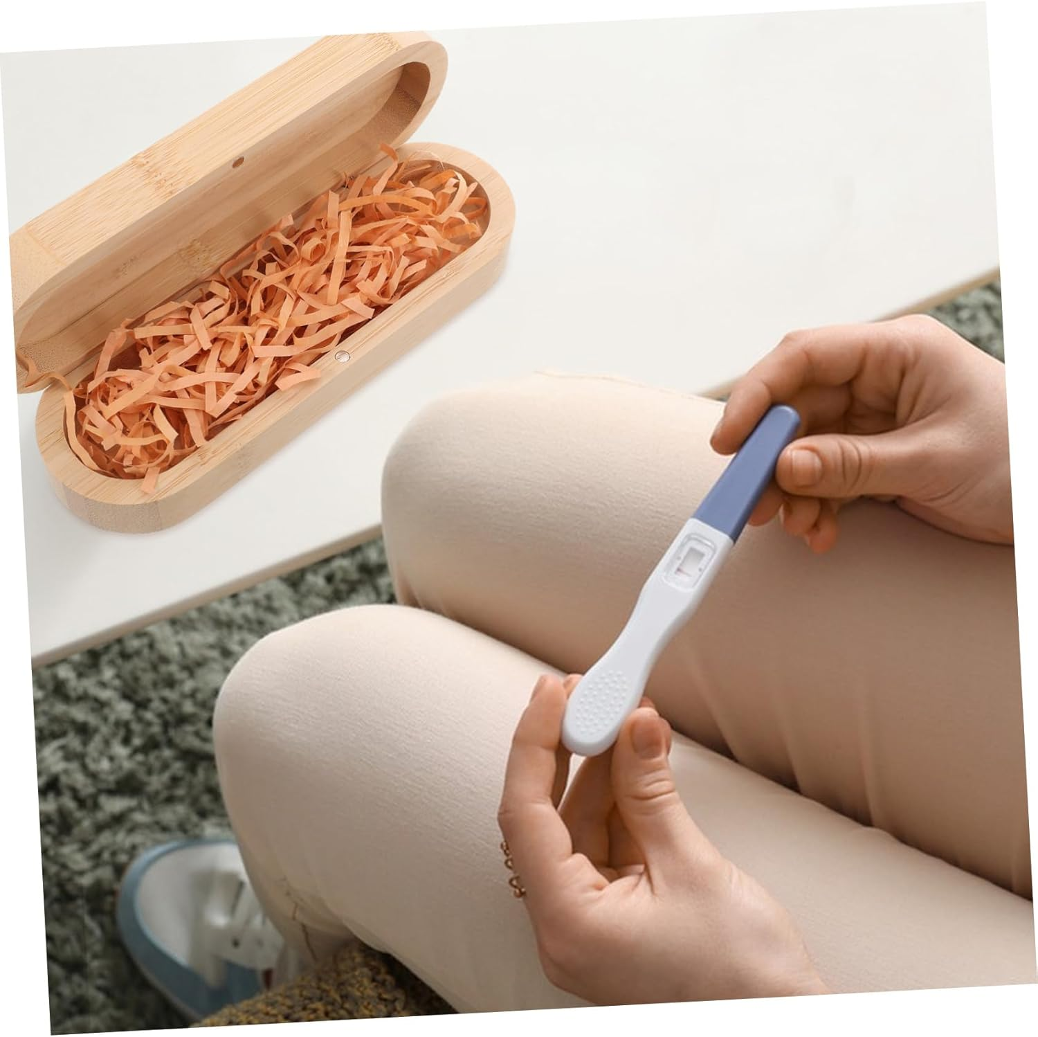 Wooden Pregnancy Test Keepsake Box Announcement Souvenir Chest for Expecting Parents Unique for Pregnant Women image number 1