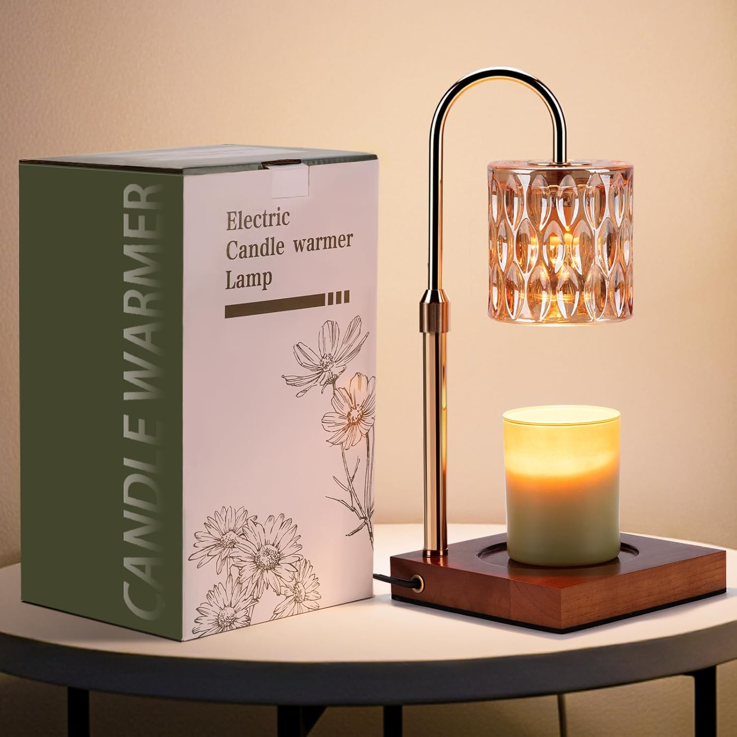 Aubeco Candle Warmer Lamp, Electric Wax Melt Table Lamps with Timer and Dimmer, Adjustable Height, with 2 Bulbs, for Scented Jar Candles, Home Decor image number 2