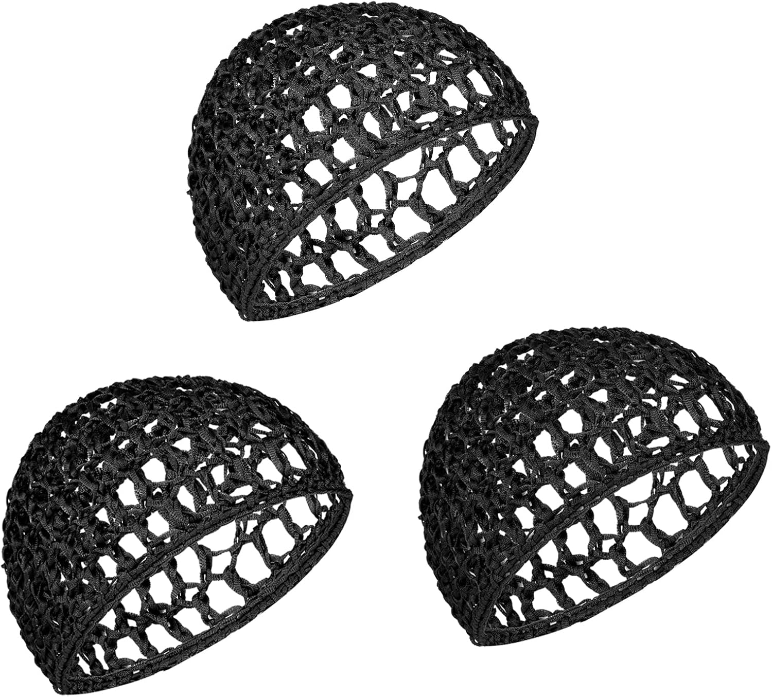 3Pcs Hair Net Soft Rayon Mesh Crocheted Hairnet Sleep Cap Mesh Cover Curls Hair Net Snoods Elastic Hairnet Hairs Cover Accessories for Women Men Night Sleeping Thick Long Short Curls Hairs - Black image number 4