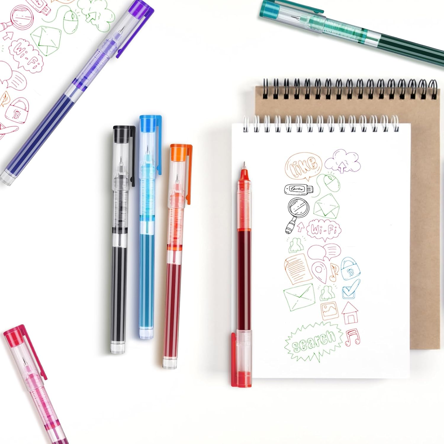 Drenubal 8 Pack Liquid Ink Pens - Multi-Colored Ink 0.5Mm Fine-Tip Rollerball Pens with Quick-Dry & Smooth Ink, Ideal for Writing, Journaling, and Note-Taking (School & Office Supplies) image number 2