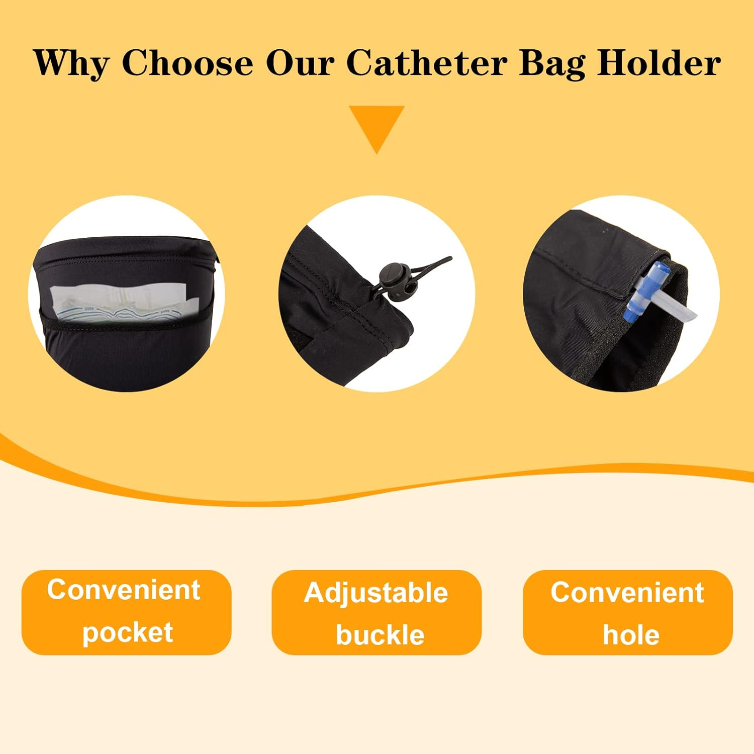 Catheter Leg Bag Holder - Fabric Foley Leg Bag Sleeve for Urinary Drainage, Catheter Sleeve Holder for Men & Women, Wheelchair & Incontinence Supplies (M) image number 3