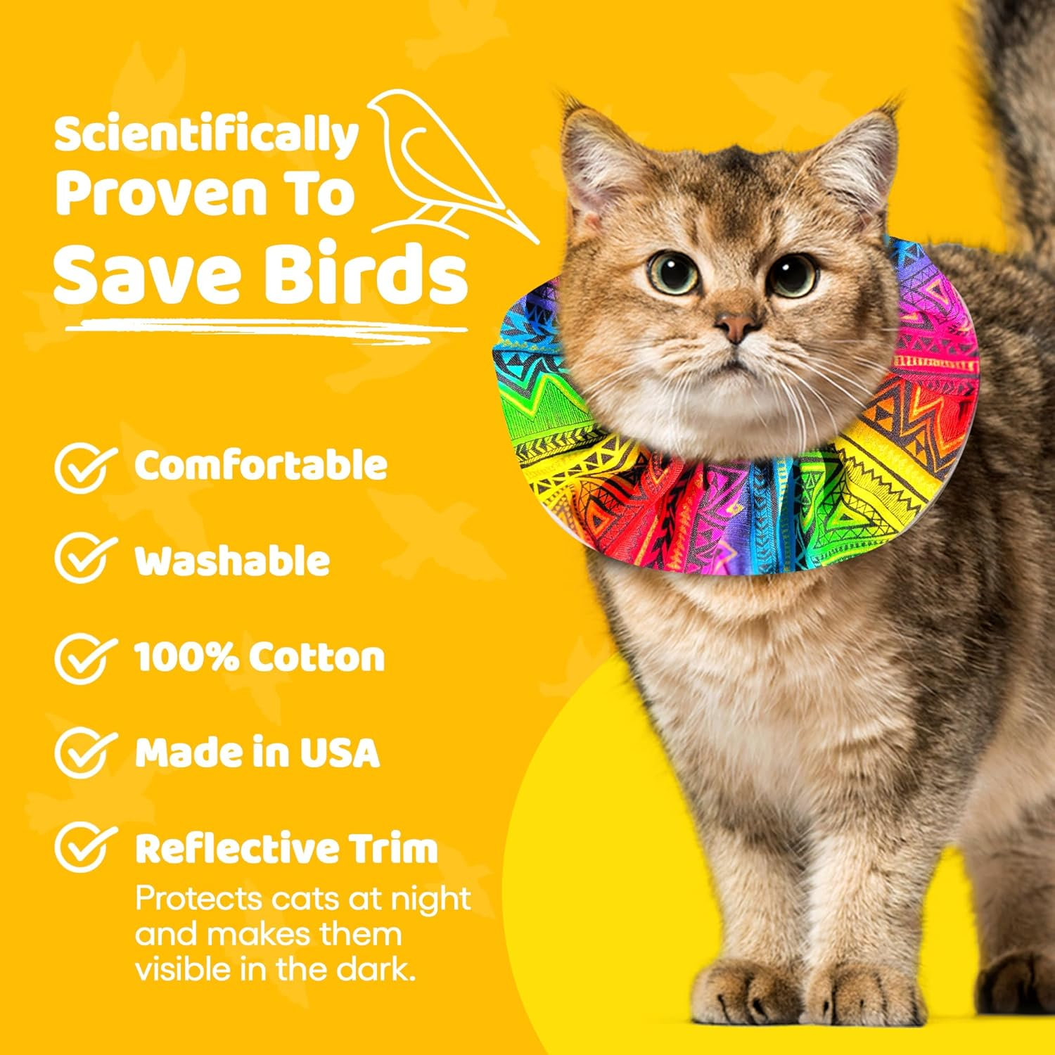 Birdsbesafe&reg; Cat Collar Cover - Bird Warning Collar, Scientifically Proven to Help Prevent Your Cat from Catching Birds, Includes 2 Covers and 1 Breakaway Collar