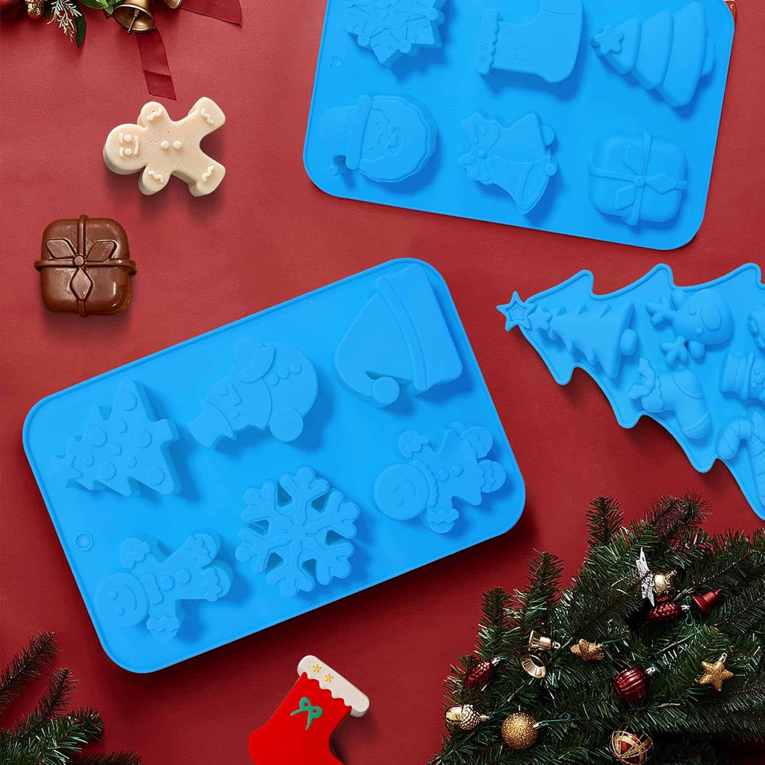 Sidosir Christmas Cake Pans, 3Pack Silicone Christmas Cake Molds for Baking, Non-Stick Silicone Mini Cake Molds for Chocolate, Jello, Candy and Candles image number 1