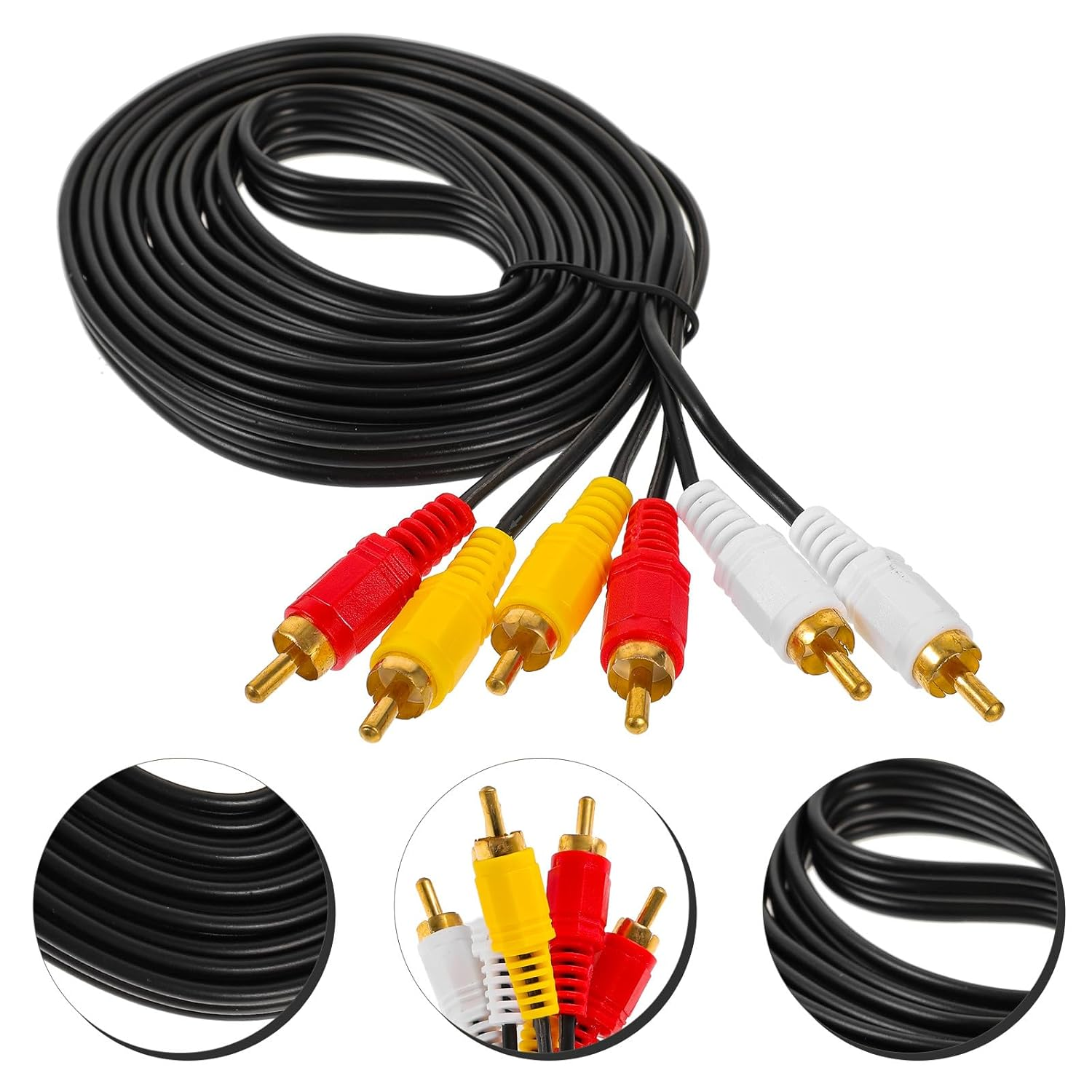 DECHOUS 3M 3-Pair AV Cable Male to Male Stereo Audio/Video Composite Cord for DVD VCD Set-Top Box, Black Auxiliary TV Cord Compatible with Home Theater and Video Devices image number 3